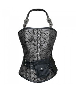 Steampunk Silver Brocade Overbust Corset