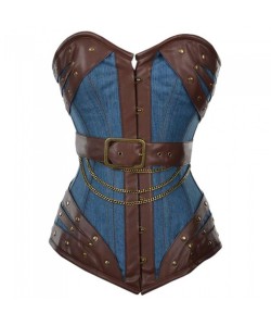 Vintage Denim Overbust Corset For Sale 