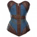 Women Overbust Denim Corset Brown Faux Leather Vintage Denim Overbust Corset For Sale