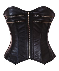 Women Faux Leather Zipper Corset Bustier Top Heavy Duty Steel Boned