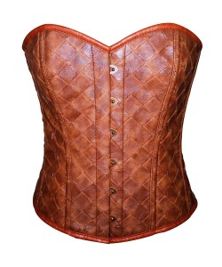 Women Vintage Brown Leather Corset