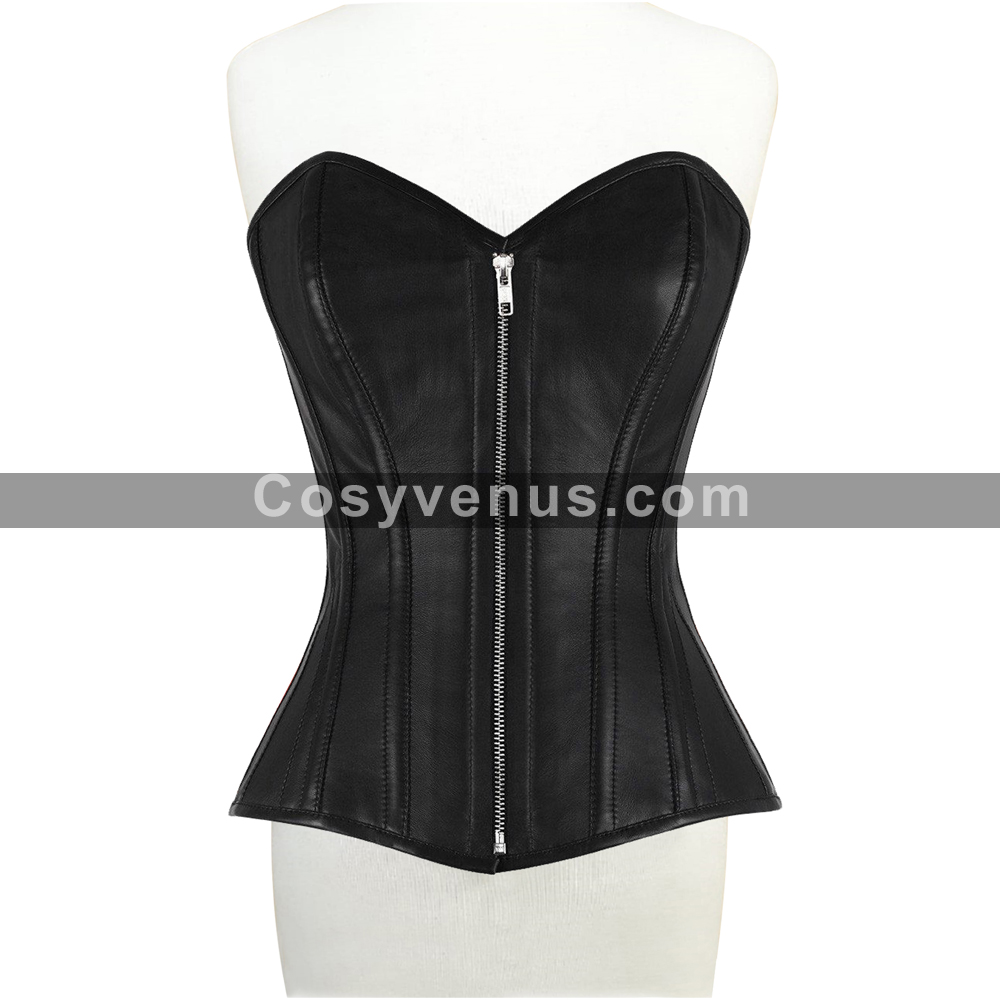 Buy Overbust Front Zipper Real Leather Corset