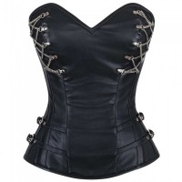 Women Bondage Leather Corset Steel Boned Chains