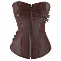 Women Brown Leather Overbust Dress Corset Women Brown Leather Overbust Dress Corset