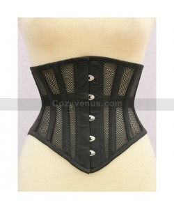 black mesh waist training underbust corset | women hourglass steel boned corset