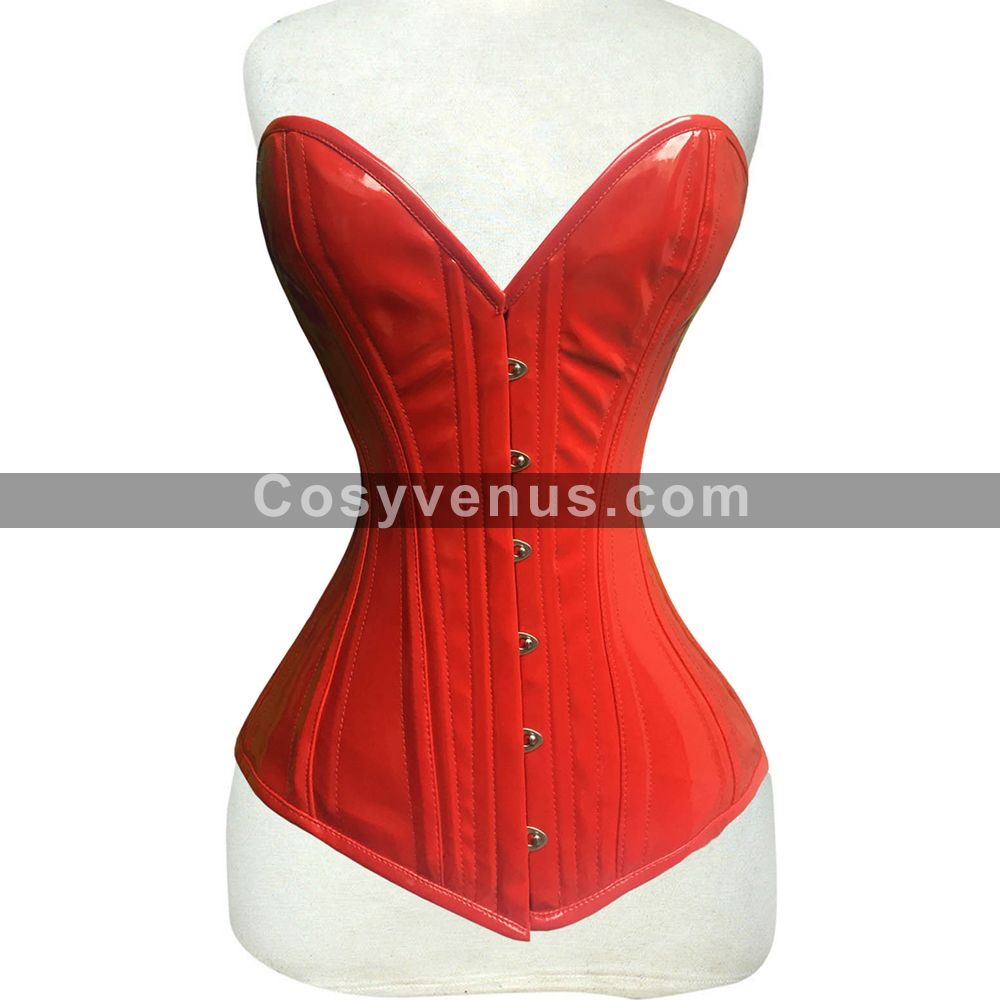 Women Mid Bust Red Vinyl Waist Tanning Corset Women Mid Bust Red Vinyl Waist Tanning Corset