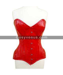 Women Red PVC Vinyl Shine Corset Bustier