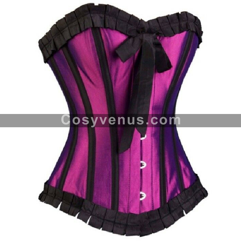 Purple Stain Black Frill Women Overbust Corset Bustier Purple Stain Black Frill Women Overbust Corset Bustier