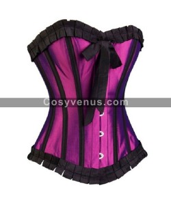 Purple Stain Black Frill Women Overbust Corset Bustier 