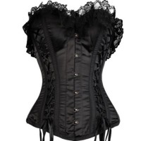 Black Satin Overbust Frill Lace Gothic Corset Black Satin Overbust Frill Lace Gothic Corset