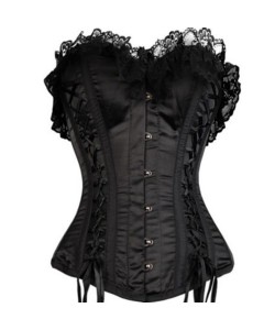 Black Satin Frill Lace Gothic Corset Instant Shape Corset 