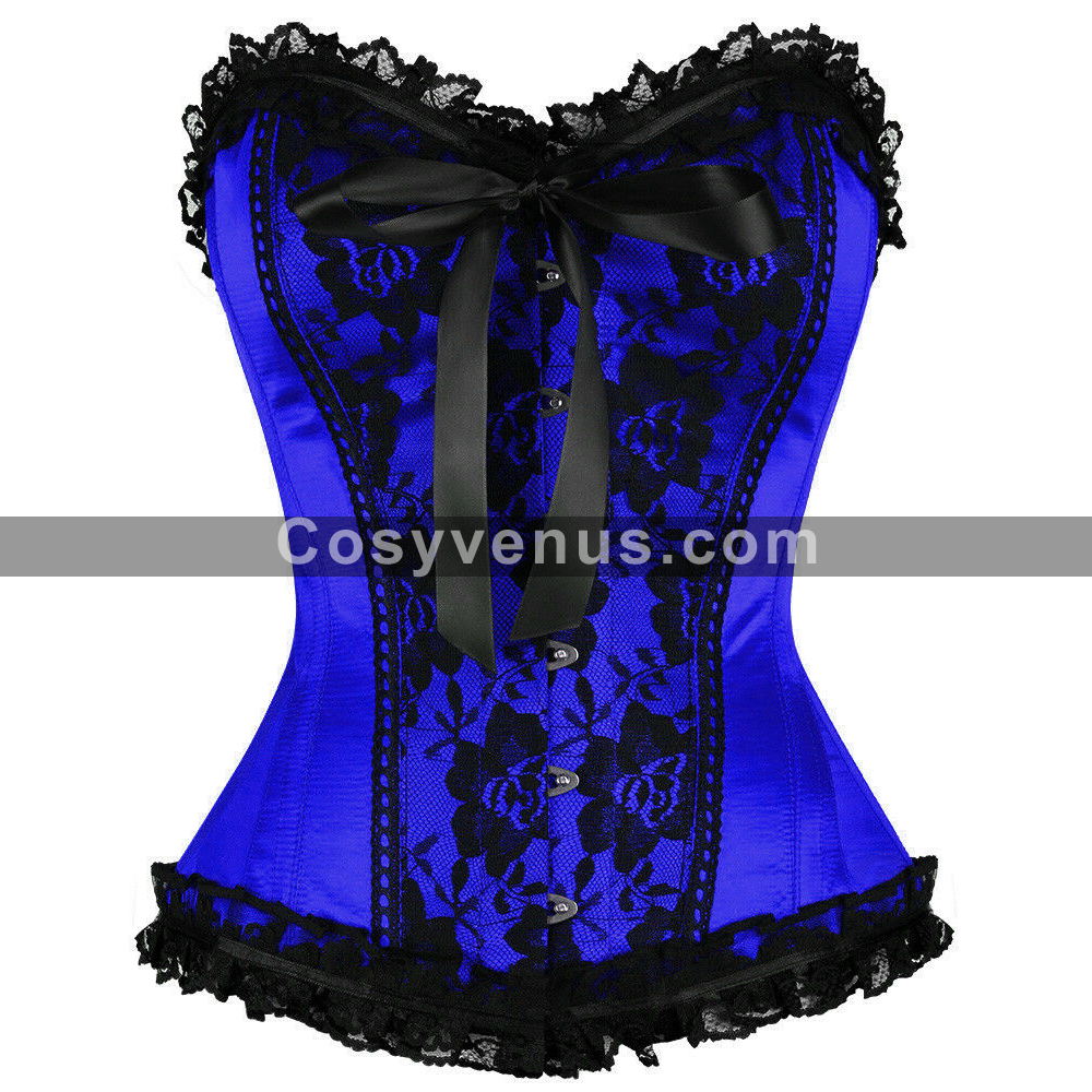 Women Satin Net Frill Corset Multicolor