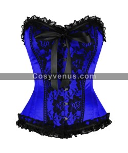 Women Satin Net Frill Corset Multicolor