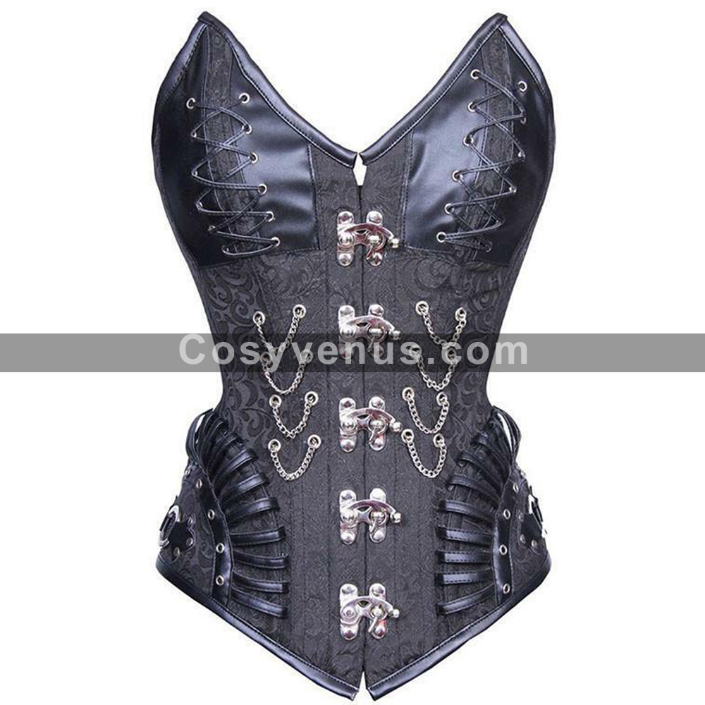 Women Steampunk Pvc Faux Leather Corset