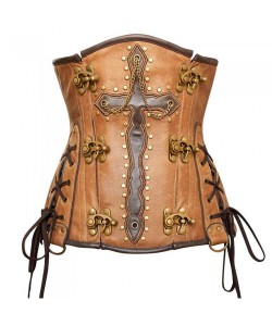 Steampunk Cross Underbust Women Leather Corset | Cozyvenus