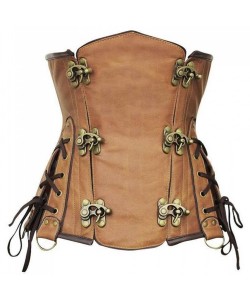 Steampunk Underbust Brown Leather Corset Heavy Duty Steel Boned